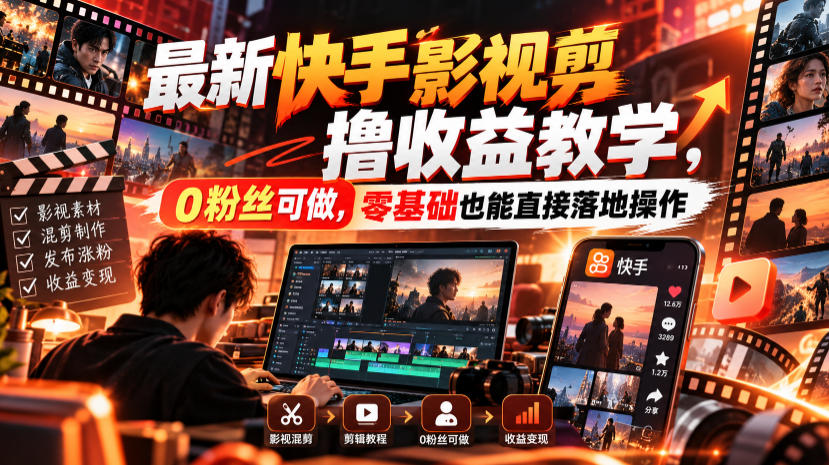 最新快手影视混剪撸收益教学,0粉丝可做,零基础也能直接落地操作-轻创终点站