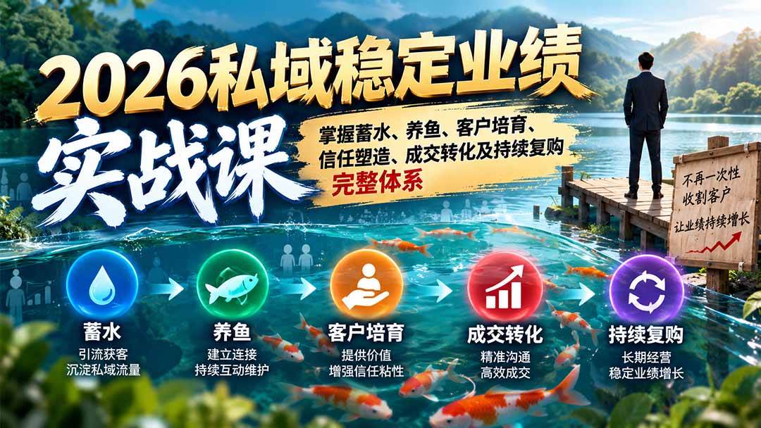 （20710期）2026私域稳定业绩实战课：掌握蓄水、养鱼、客户培育、信任塑造、成交转化及持续复购完整体系-轻创终点站