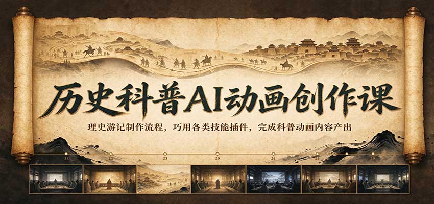 历史科普AI动画创作课：理史游记制作流程，巧用各类技能插件，完成科普动画内容产出-轻创终点站