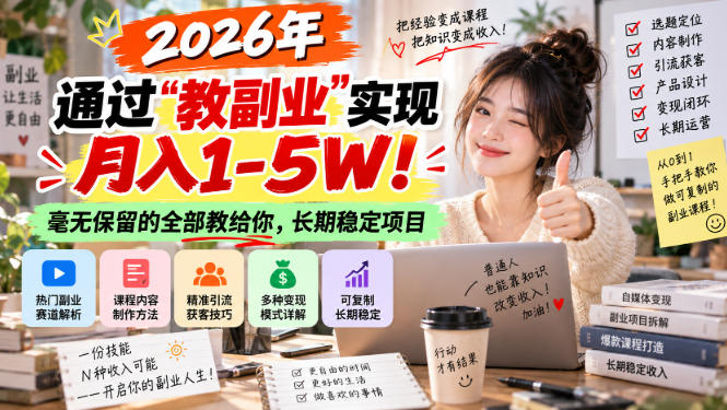 “教副业”实现月入1-5W!长期稳定,毫无保留的全部教给你!-轻创终点站