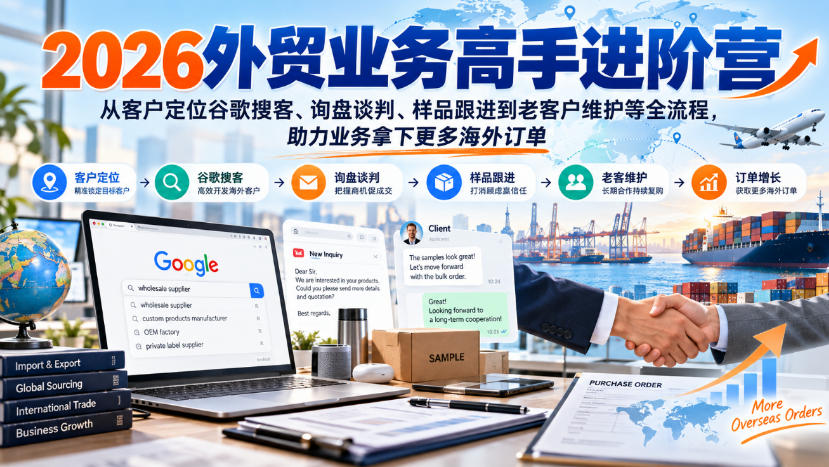 2026外贸业务高手进阶营,从客户定位谷歌搜客、询盘谈判、样品跟进到老客户维护等全流程,助力业务拿下更多海外订单-轻创终点站