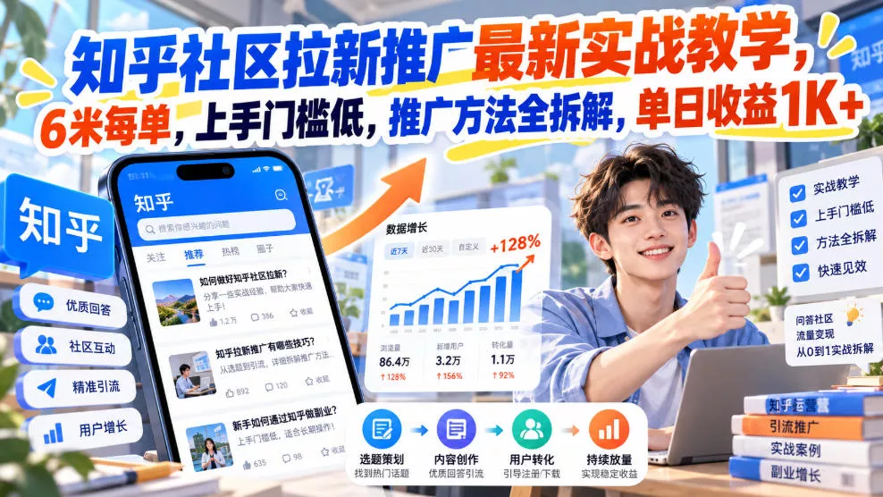 知乎社区拉新推广最新实战教学,6米每单,上手门槛低,推广方法全拆解,单日收益1K+!(更新0930) 知乎社区拉新推广最新实战教学,6米每单,上手门槛低,推广方法全拆解,单日收益1K+!(更新0930)