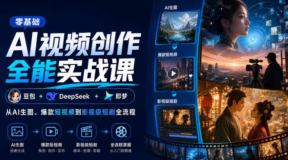 零基础AI视频创作全能实战课|豆包+DeepSeek+即梦,从AI生图、爆款短视频到影视级短剧全流程-轻创终点站