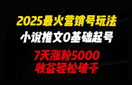 2025最火营销号玩法:小说推文0基础起号,7天涨粉5000,收益轻松破k-轻创终点站